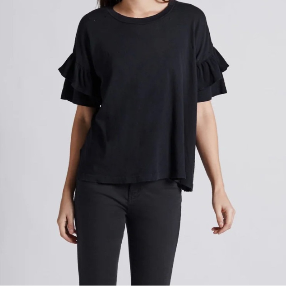 Current Elliott - The Ruffle Roadie Tee in Navy Sz 1 (Small)